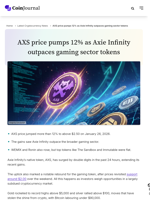 AXS price pumps 12% as Axie Infinity outpaces gaming sector tokens - CoinJournal