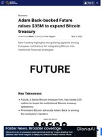 Adam Back-backed Future raises $35M to expand Bitcoin treasury