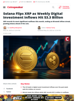 Solana Overtakes XRP as Crypto Inflows Hit $3.3B
