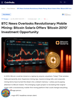 BTC News Overlooks Revolutionary Mobile Mining: Bitcoin Solaris Offers ‘Bitcoin 2010’ Investment Opportunity