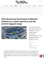 FIFA World Cup final heads to MetLife Stadium as crypto sponsors eye the world's biggest stage