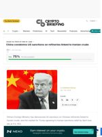 China condemns US sanctions on refineries linked to Iranian crude