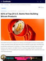 60% of Top 25 U.S. Banks Now Building Bitcoin Products