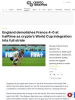 England demolishes France 4-0 at halftime as crypto's World Cup integration hits full stride