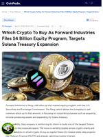 Which Crypto To Buy As Forward Industries Files $4 Billion Equity Program, Targets Solana Treasury Expansion