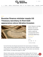 Russian finance minister meets US Treasury secretary in first G20 appearance since Ukraine invasion