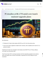 PI steadies at $0.1770 amid core team's mainnet upgrade plans