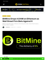 BitMine Drops $104M on Ethereum as Wall Street Firm Bets Against It - CoinCentral