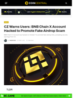 CZ Warns Users: BNB Chain X Account Hacked to Promote Fake Airdrop Scam - CoinCentral