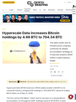 Hyperscale Data increases Bitcoin holdings by 4.66 BTC to 704.34 BTC