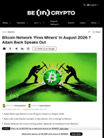 Bitcoin Network ‘Fires Miners’ In August 2026 ? Adam Back Speaks Out