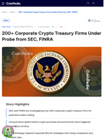 200+ Corporate Crypto Treasury Firms Under Probe from SEC, FINRA