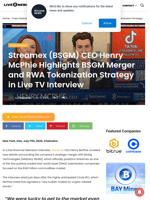Streamex (BSGM) CEO Henry McPhie Highlights BSGM Merger and RWA Tokenization Strategy in Live TV Interview | Live Bitcoin News