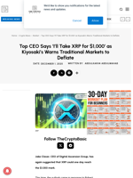 Top CEO Says ‘I’ll Take XRP for $1,000’ as Kiyosaki’s Warns Traditional Markets to Deflate