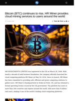 Bitcoin (BTC) continues to rise, HR Miner provides cloud mining services to users around the world - Visionary Financial