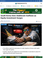 South Korea Sees Stablecoin Outflows as Equity Investment Surges