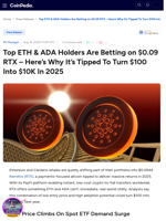 Top ETH & ADA Holders Are Betting on $0.09 RTX - Here's Why It's Tipped To Turn $100 Into $10K In 2025