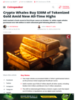 Crypto Whales Buy $30M of Tokenized Gold Amid New All-Time Highs - Coinspeaker
