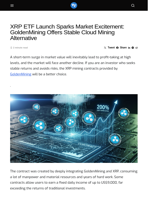 XRP ETF Launch Sparks Market Excitement: GoldenMining Offers Stable Cloud Mining Alternative - Visionary Financial