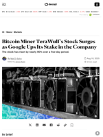 Bitcoin Miner TeraWulf's Stock Surges as Google Ups Its Stake in the Company - Decrypt