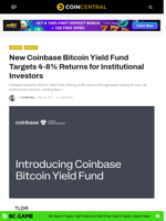 New Coinbase Bitcoin Yield Fund Targets 4-8% Returns for Institutional Investors - CoinCentral