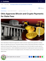Ohio Approves Bitcoin and Crypto Payments for State Fees
