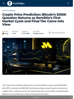 Crypto Price Prediction: Bitcoin's $100K Question Returns as Remittix's First Market Cycle and Final Tier Come Into View - TechBullion