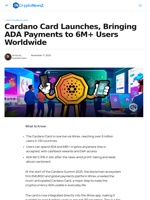 Cardano Card Launches, Bringing ADA Payments Worldwide