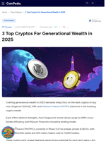 3 Top Cryptos For Generational Wealth in 2025 : Dogecoin (DOGE), XRP, and Mutuum Finance (MUTM)