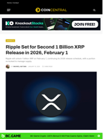 Ripple Set for Second 1 Billion XRP Release in 2026, February 1 - CoinCentral