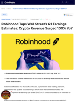 Robinhood Tops Wall Street’s Q1 Earnings Estimates: Crypto Revenue Surged 100% YoY