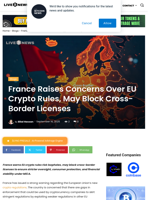France Raises Concerns Over EU Crypto Rules, May Block Cross-Border Licenses | Live Bitcoin News