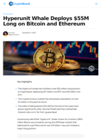 Hyperunit Whale Deploys $55M Long on Bitcoin and Ethereum