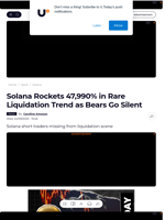 Solana Rockets 47,990% in Rare Liquidation Trend as Bears Go Silent - U.Today