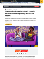 Stablecoins Enter Top 3 Growth Drivers for Web3 Gaming: Report