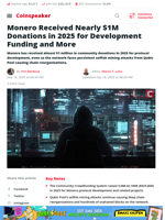 Monero Received Nearly $1M Donations in 2025 for Development Funding and More - Coinspeaker