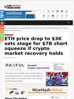 ETH price drop to $3K sets stage for $7B short squeeze if crypto market recovery holds - The Crypto News Wire