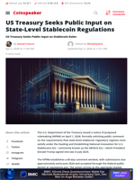 US Treasury Seeks Public Input on State-Level Stablecoin Regulations - Coinspeaker