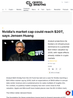 Nvidia's market cap could reach $20T, says Jensen Huang