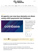 AI agents can now buy domains on Atom using x402 payments via Coinbase