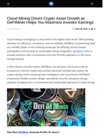 Cloud Mining Drives Crypto Asset Growth as DeFiMiner Helps You Maximize Investor Earnings - Visionary Financial