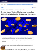 Crypto News Today: Mastercard Launches All-in-One Solution for Stablecoin Payments