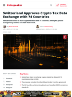 Switzerland Approves Crypto Tax Data Exchange with 74 Countries - Coinspeaker