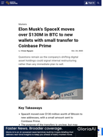 Elon Musk’s SpaceX moves over $130M in BTC to new wallets
with small transfer to Coinbase Prime