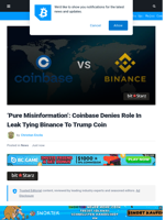 ‘Pure Misinformation’: Coinbase Denies Role In Leak Tying Binance To Trump Coin