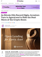 As Bitcoin Hits Record Highs, Investors Turn to AgoraLend to Ride the Next Wave of the Crypto Boom - Coinfea