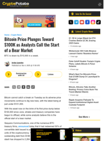 Bitcoin Price Plunges Toward $100K as Analysts Call the Start of a Bear Market