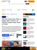 Rap Star Drake Uses Stake to Wager $1M in Bitcoin on Patriots Despite Super Bowl LX Odds – Bitcoin News