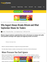 Why August Always Breaks Bitcoin and What September Means for Traders