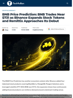 BNB Price Prediction: BNB Trades Near $731 as Binance Expands Stock Tokens and Remittix Approaches Its Debut - TechBullion